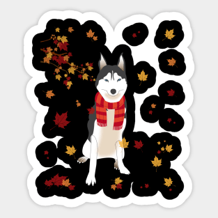 Cute Siberian Husky Dog Autumn Thanksgiving Gifts Sticker